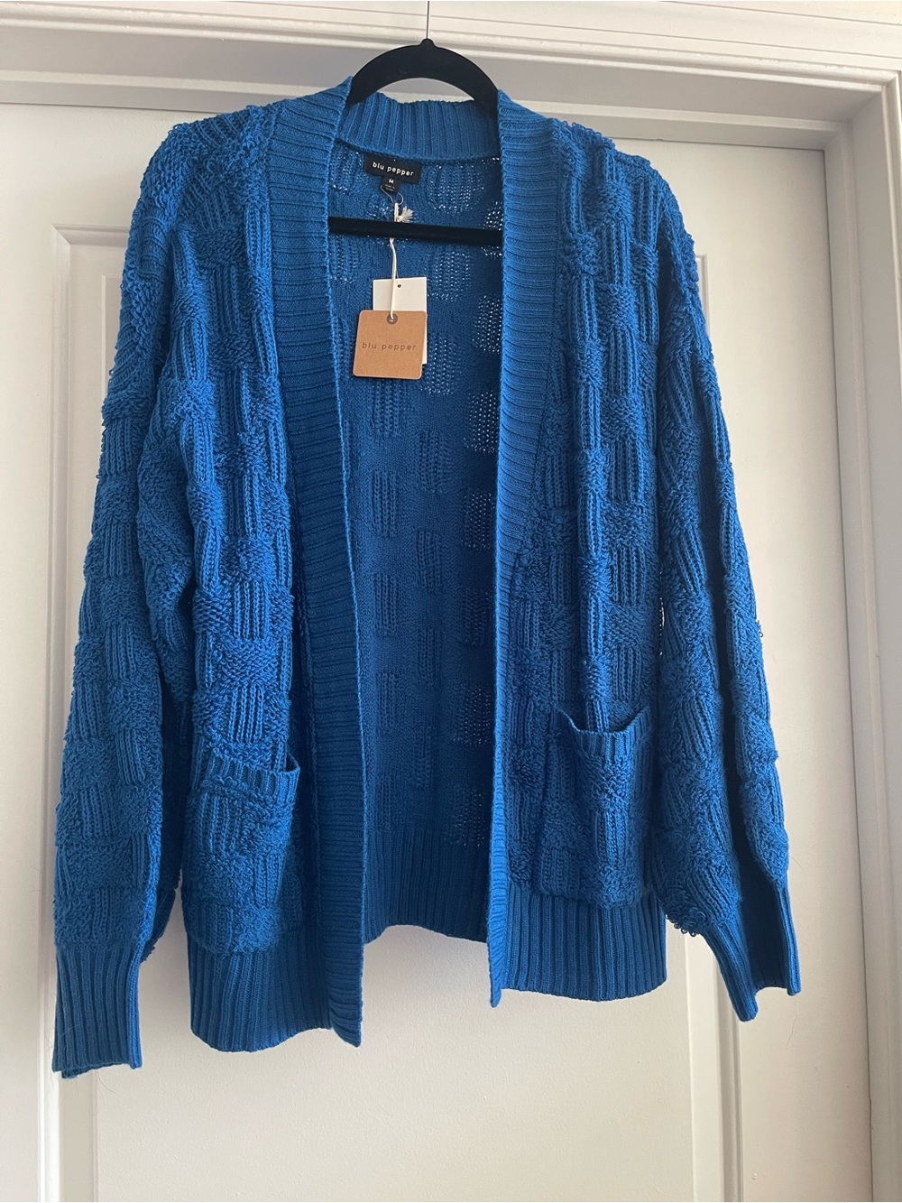 Blu Pepper Open-Front Cable Knit Cardigan - Bright Blue